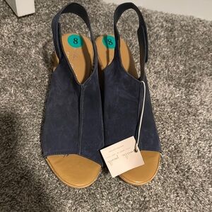 Mila Paoli Blue Tan Sandals Minimalist Slip-On